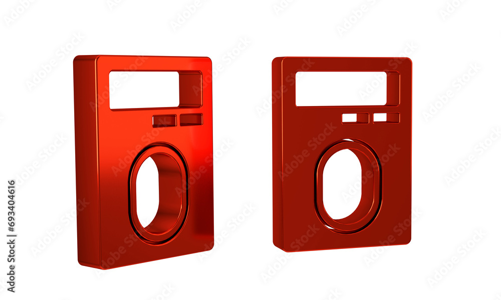Poster red human hand scanning with finger scan on access control machine icon isolated on transparent back
