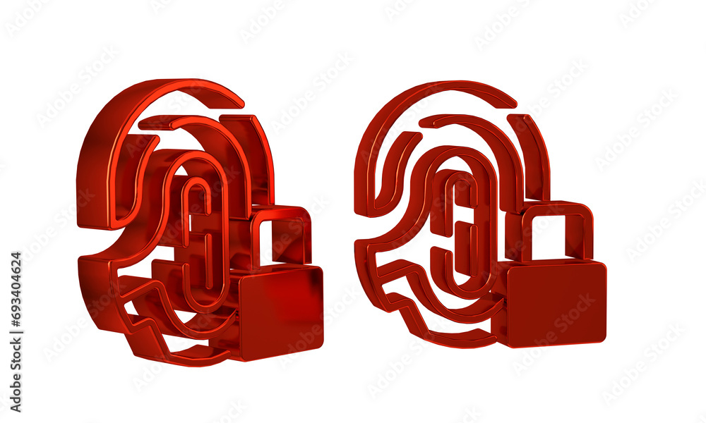 Aufkleber red fingerprint with lock icon isolated on transparent background. id app icon. identification sign.