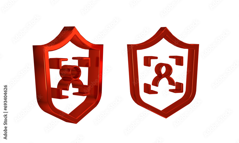 Poster red shield face recognition icon isolated on transparent background. face identification scanner ico