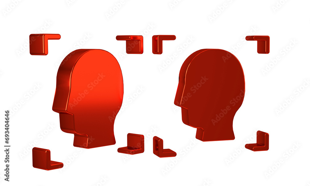 Poster red face recognition icon isolated on transparent background. face identification scanner icon. faci