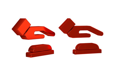 Red Palm print recognition icon isolated on transparent background. Biometric hand scan. Fingerprint identification. System recognition and verification.