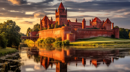 Obraz premium The Castle of the Teutonic Order in Marlboro at dusk