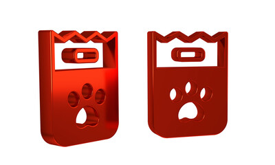 Red Bag of food for dog icon isolated on transparent background. Dog or cat paw print. Food for animals. Pet food package.