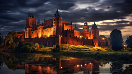 Fototapeta premium The Castle of the Teutonic Order in Marlboro at dusk