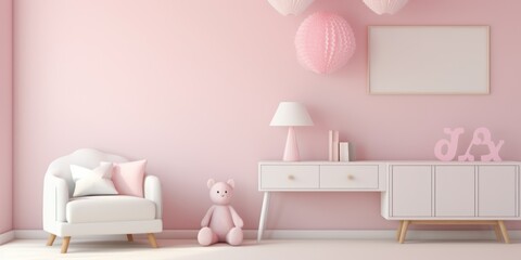 Stand and display pink pastel in the baby room interior. 