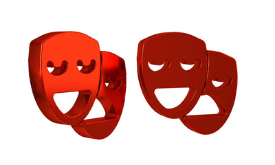 Red Comedy and tragedy theatrical masks icon isolated on transparent background.