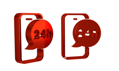 Red Food ordering icon isolated on transparent background. Order by mobile phone. Restaurant food delivery concept.