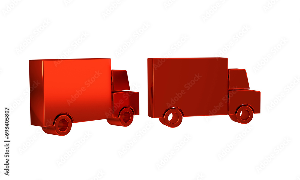 Poster red fast round the clock delivery by car icon isolated on transparent background.