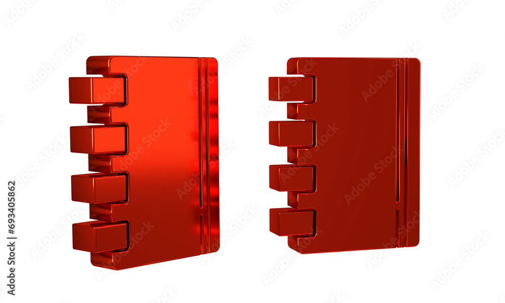 Poster red notebook icon isolated on transparent background. spiral notepad icon. school notebook. writing 