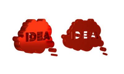 Red Idea, speech bubble icon isolated on transparent background. Message speech bubble idea with cloud talk.