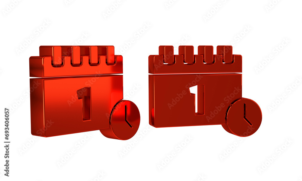 Poster red calendar with first september date icon isolated on transparent background. september 1. date an