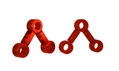 Red Molecule icon isolated on transparent background. Structure of molecules in chemistry, science teachers innovative educational poster.