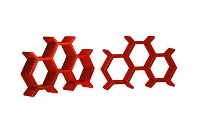 Red Chemical formula icon isolated on transparent background. Abstract hexagon for innovation...