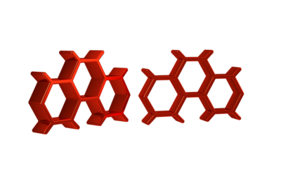 Red Chemical formula icon isolated on transparent background. Abstract hexagon for innovation medicine, health, research and science.