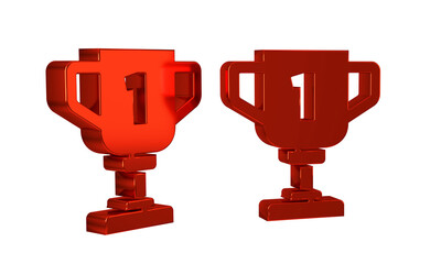 Red Award cup icon isolated on transparent background. Winner trophy symbol. Championship or...