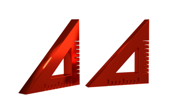 Red Triangular ruler icon isolated on transparent background. Straightedge symbol. Geometric symbol.
