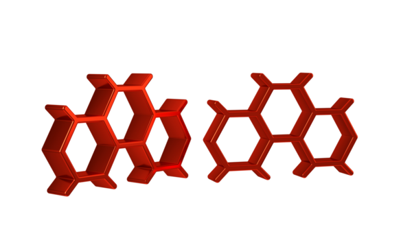 Red Chemical formula icon isolated on transparent background. Abstract hexagon for innovation medicine, health, research and science.