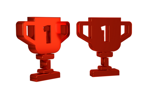 Red Award cup icon isolated on transparent background. Winner trophy symbol. Championship or competition trophy. Sports achievement sign.