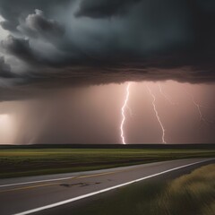 Create an atmospheric portrait of a storm chaser capturing a powerful storm2