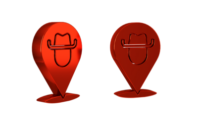 Red Location cowboy icon isolated on transparent background.