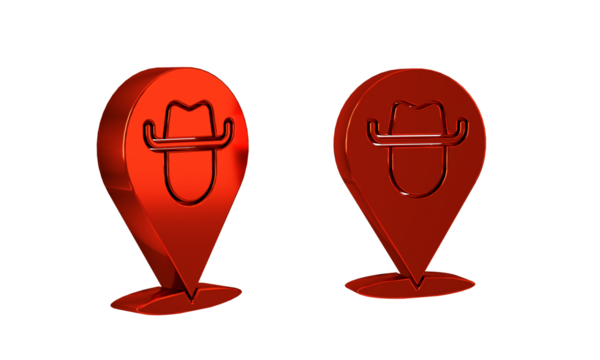 Red Location cowboy icon isolated on transparent background.