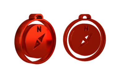 Red Compass icon isolated on transparent background. Windrose navigation symbol. Wind rose sign.
