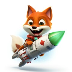 a cartoon fox holding a rocket