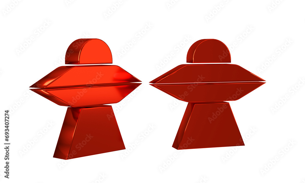 Poster red ufo flying spaceship icon isolated on transparent background. flying saucer. alien space ship. f