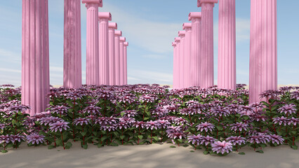 Flower in the room. 3D illustration, 3D rendering	