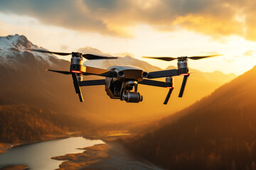 a drone flying over a valley - Powered by Adobe