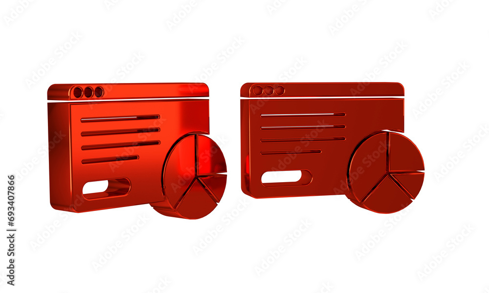 Poster red web analytics information and development website statistic icon isolated on transparent backgro