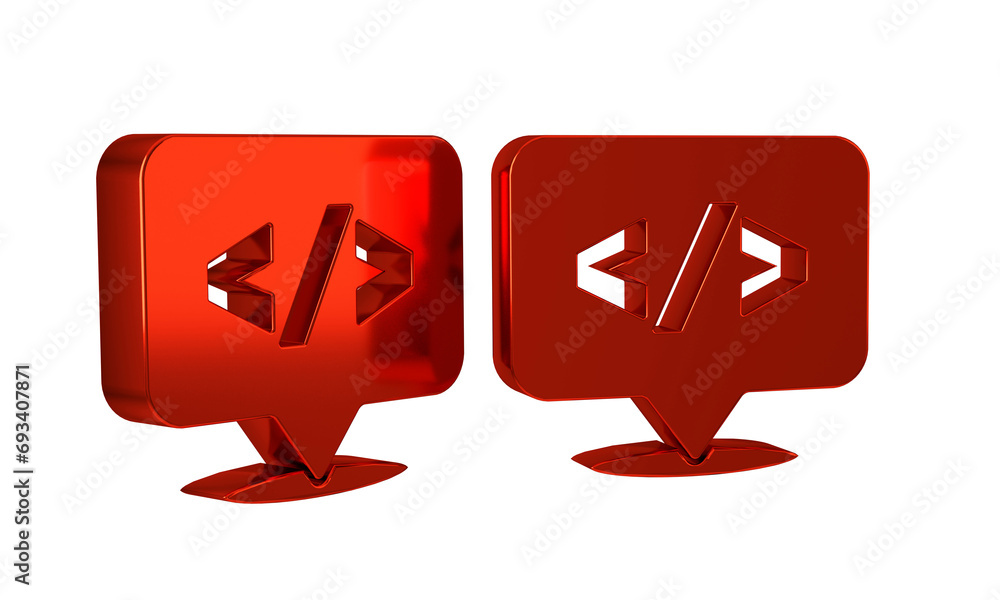 Poster red web design and front end development icon isolated on transparent background.