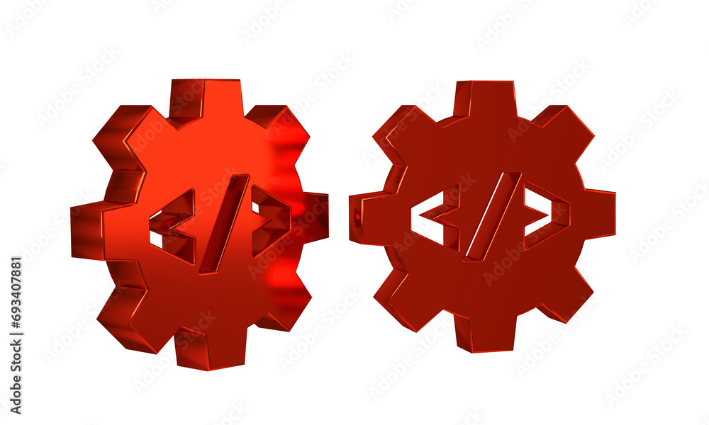 Poster red web design and front end development icon isolated on transparent background.