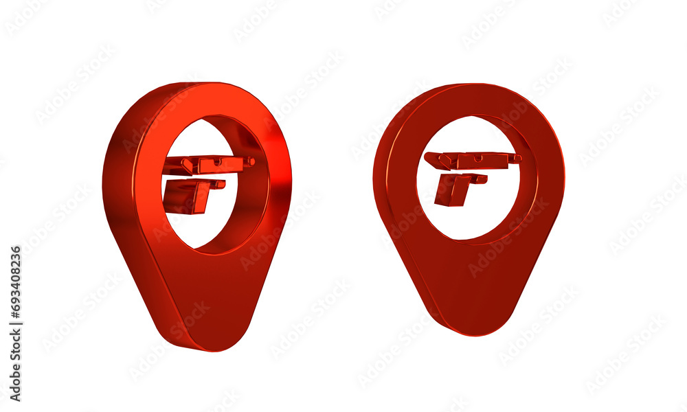 Poster red location with weapon icon isolated on transparent background.