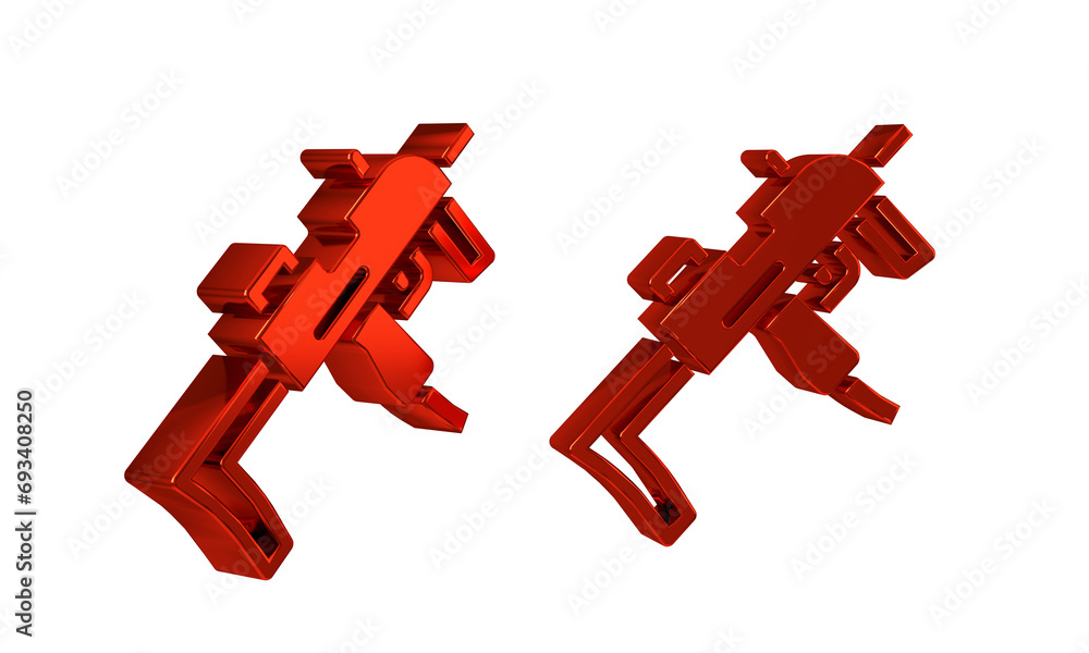 Poster red mp9 submachine gun icon isolated on transparent background. automatic weapon.