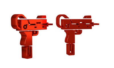 Red UZI submachine gun icon isolated on transparent background. Automatic weapon. - obrazy, fototapety, plakaty