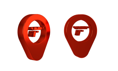 Red Location with weapon icon isolated on transparent background.