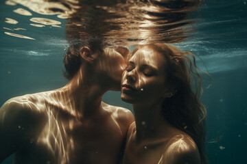 Mann und Frau küssen sich Unterwasser