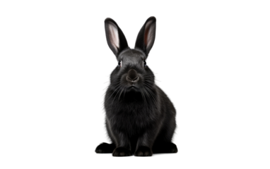 Sculpted Sitting Rabbit Sleek Black on a White or Clear Surface PNG Transparent Background