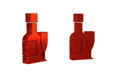 Red Champagne bottle and glass of champagne icon isolated on transparent background. Merry Christmas and Happy New Year.