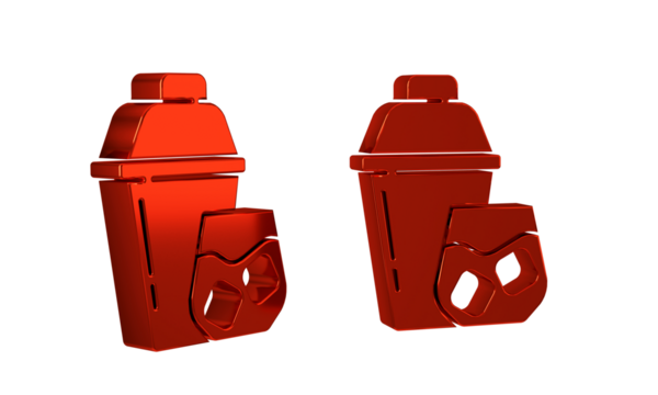 Red Cocktail shaker with cocktail glass icon isolated on transparent background.