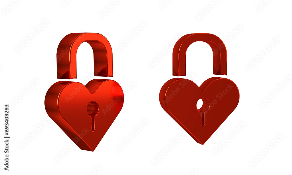 Poster red castle in the shape of a heart icon isolated on transparent background. love symbol and keyhole 