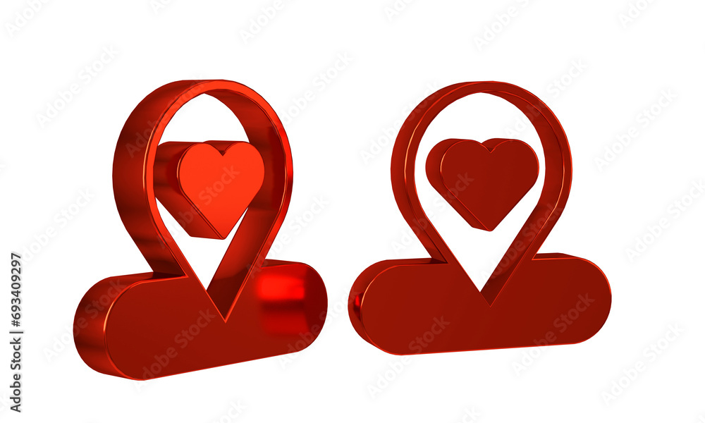 Poster red map pointer with heart icon isolated on transparent background. valentines day. love location. r