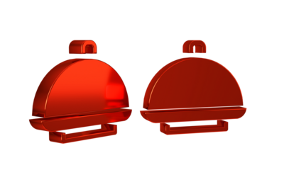 Red Covered with a tray of food icon isolated on transparent background. Tray and lid sign. Restaurant cloche with lid.