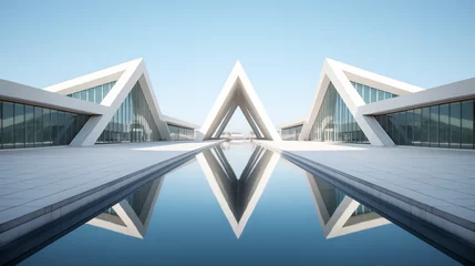 Foto auf Acrylglas a triangular shaped building with a pool of water © Veaceslav