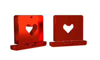 Red Dating app online laptop concept icon isolated on transparent background. Female male profile flat design. Couple match for relationship.