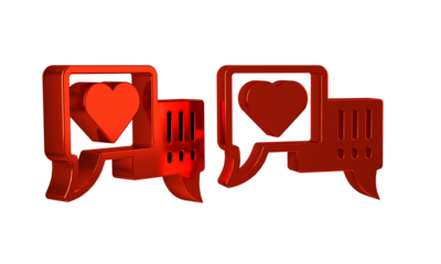 Red Heart in speech bubble icon isolated on transparent background.