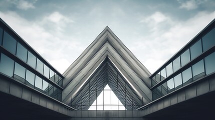 a triangular shaped building with glass windows - Powered by Adobe