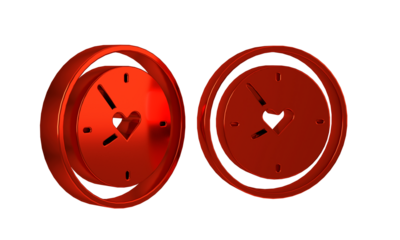 Red Clock with heart icon isolated on transparent background. Valentines day. Love symbol.