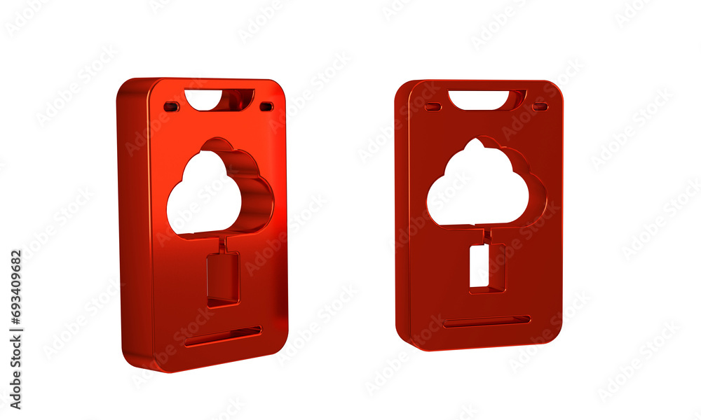 Poster red cloud technology data transfer and storage icon isolated on transparent background.
